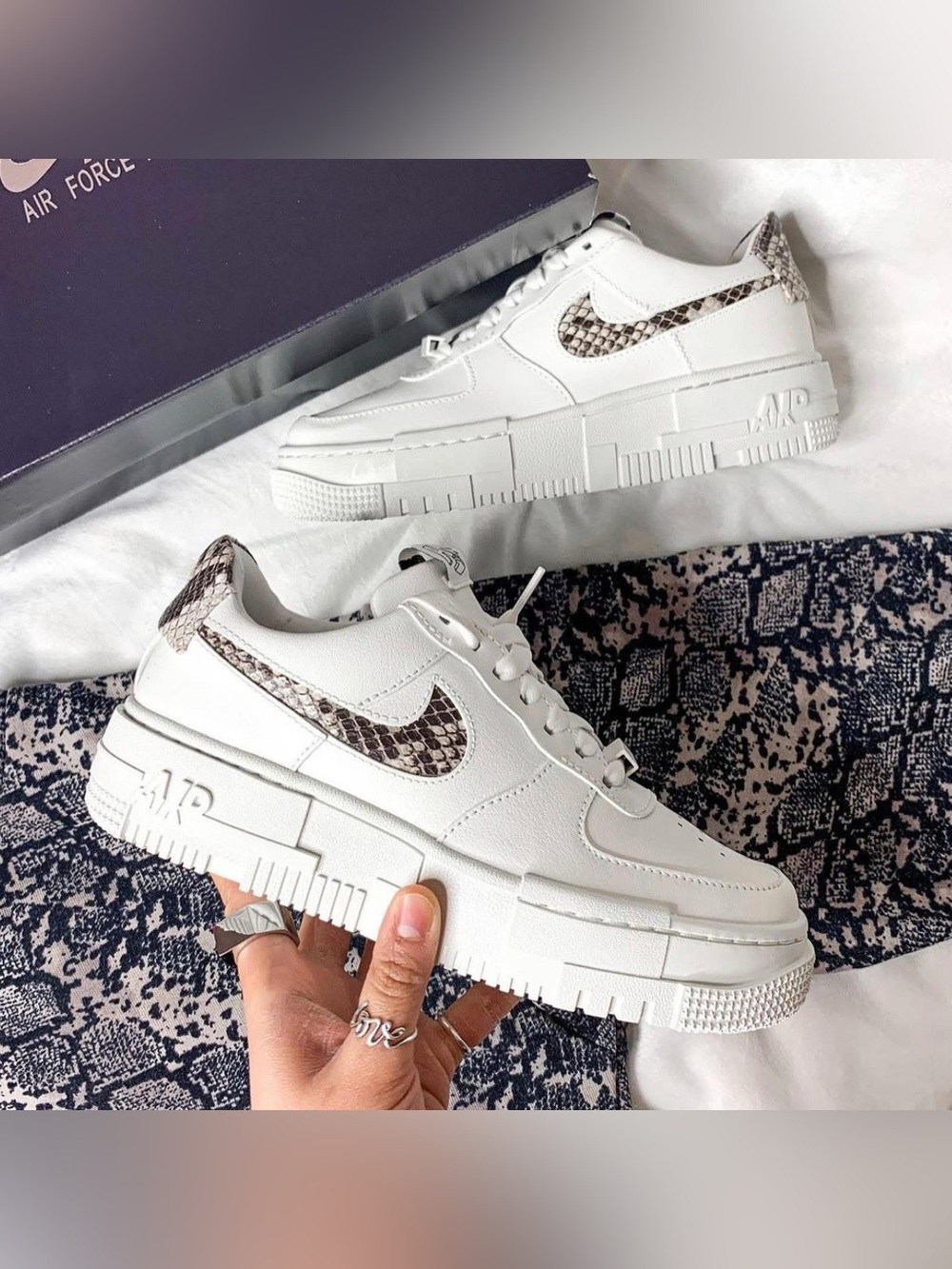 Nike AF1 White Platform Sneakers with Snake-Print Swoosh Everyday Staple Trendy